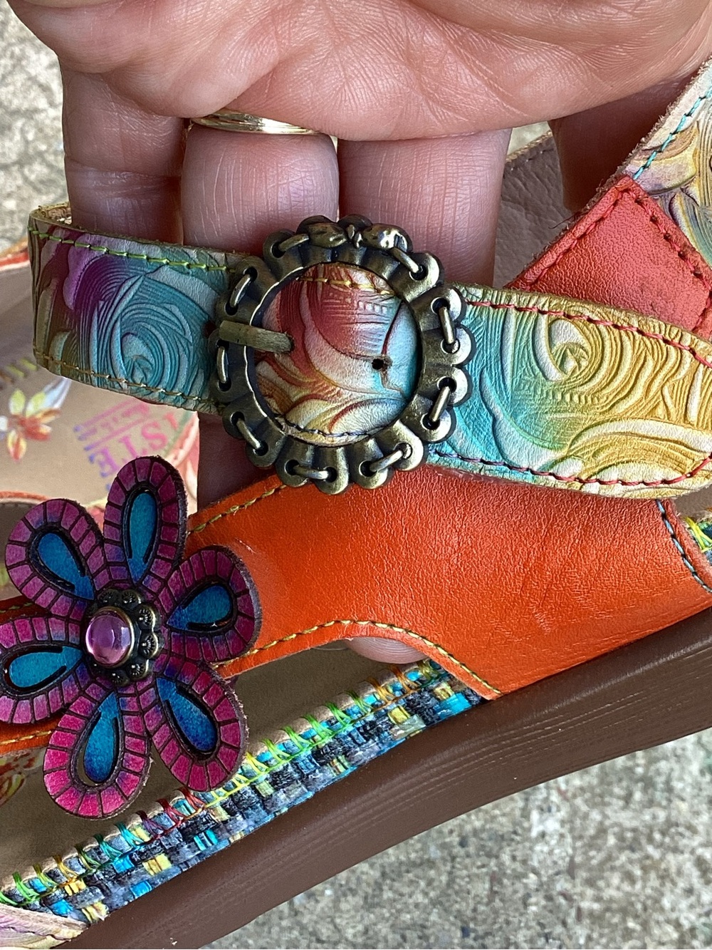 L'Artiste by Spring Step NOURIA Leather Floral Embellished Sandals Size 38 US 7 - Picture 10 of 11